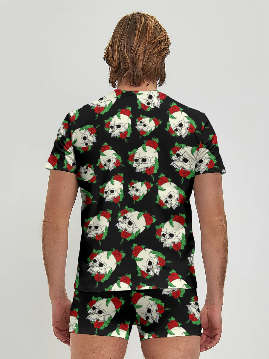 Мужские трусы с футболкой / Черепа и розы / Skull and Roses