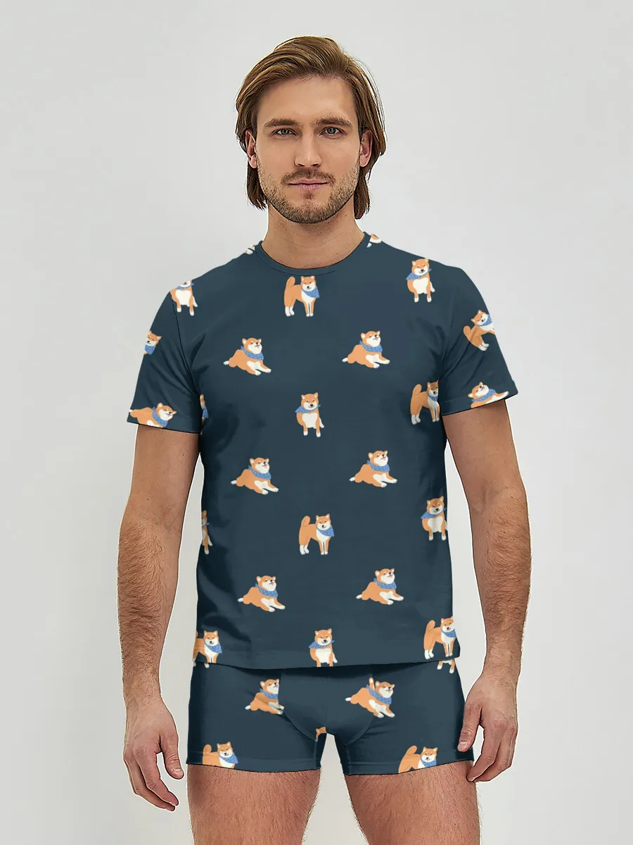 Мужские трусы с футболкой / Шиба ину паттерн