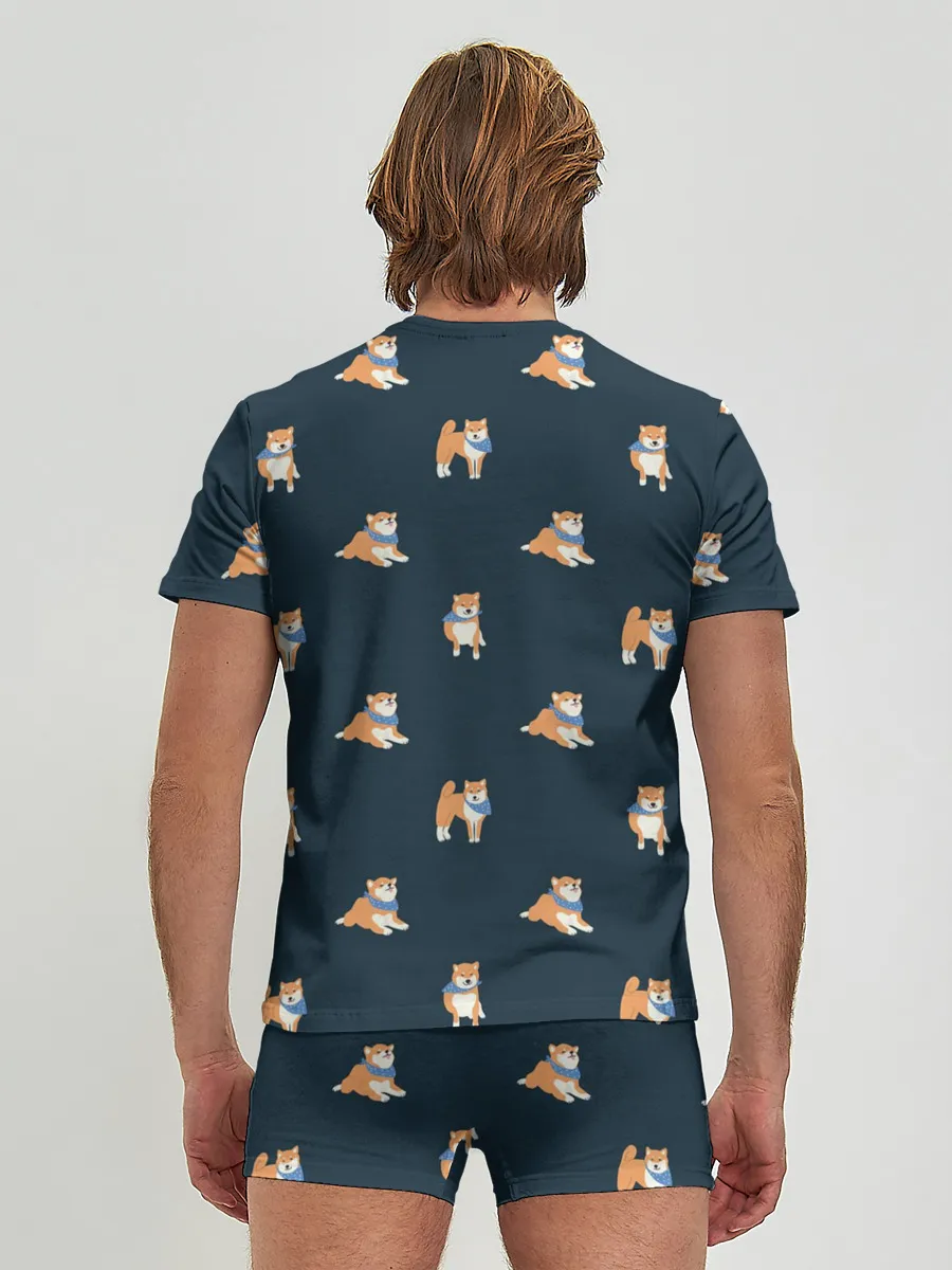 Мужские трусы с футболкой / Шиба ину паттерн