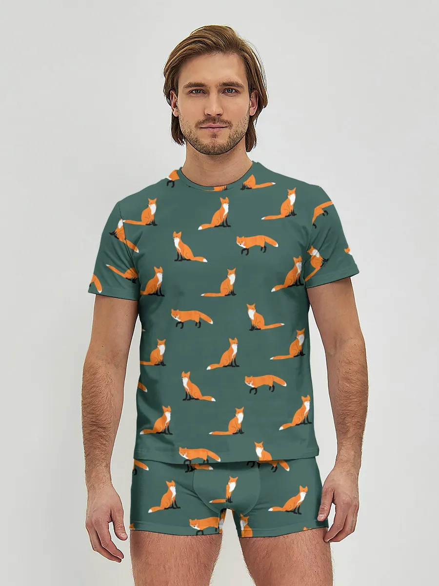 Мужские трусы с футболкой / Лисы паттерн