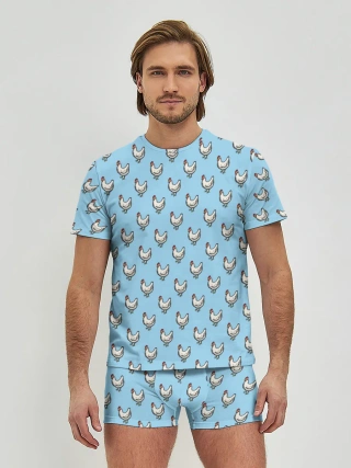 Мужские трусы с футболкой / Белая курочка паттерн