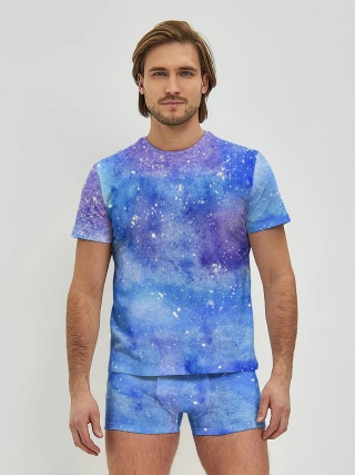 Мужские трусы с футболкой / Акварельные разводы и брызги красок