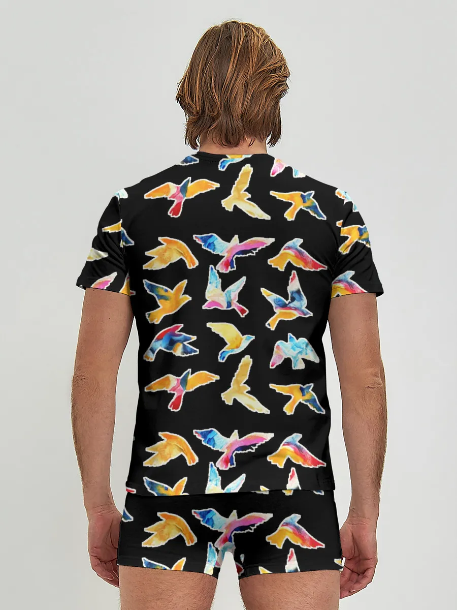 Мужские трусы с футболкой / акварельные птицы