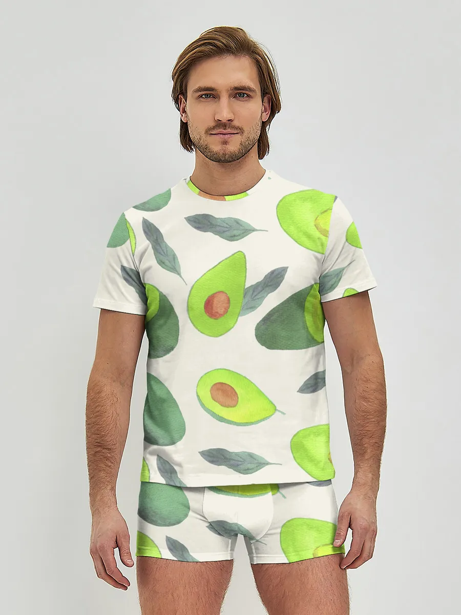 Мужские трусы с футболкой / Авокадо - фруктовый паттерн