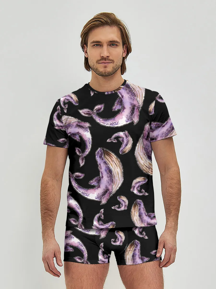 Мужские трусы с футболкой / Лиловые киты