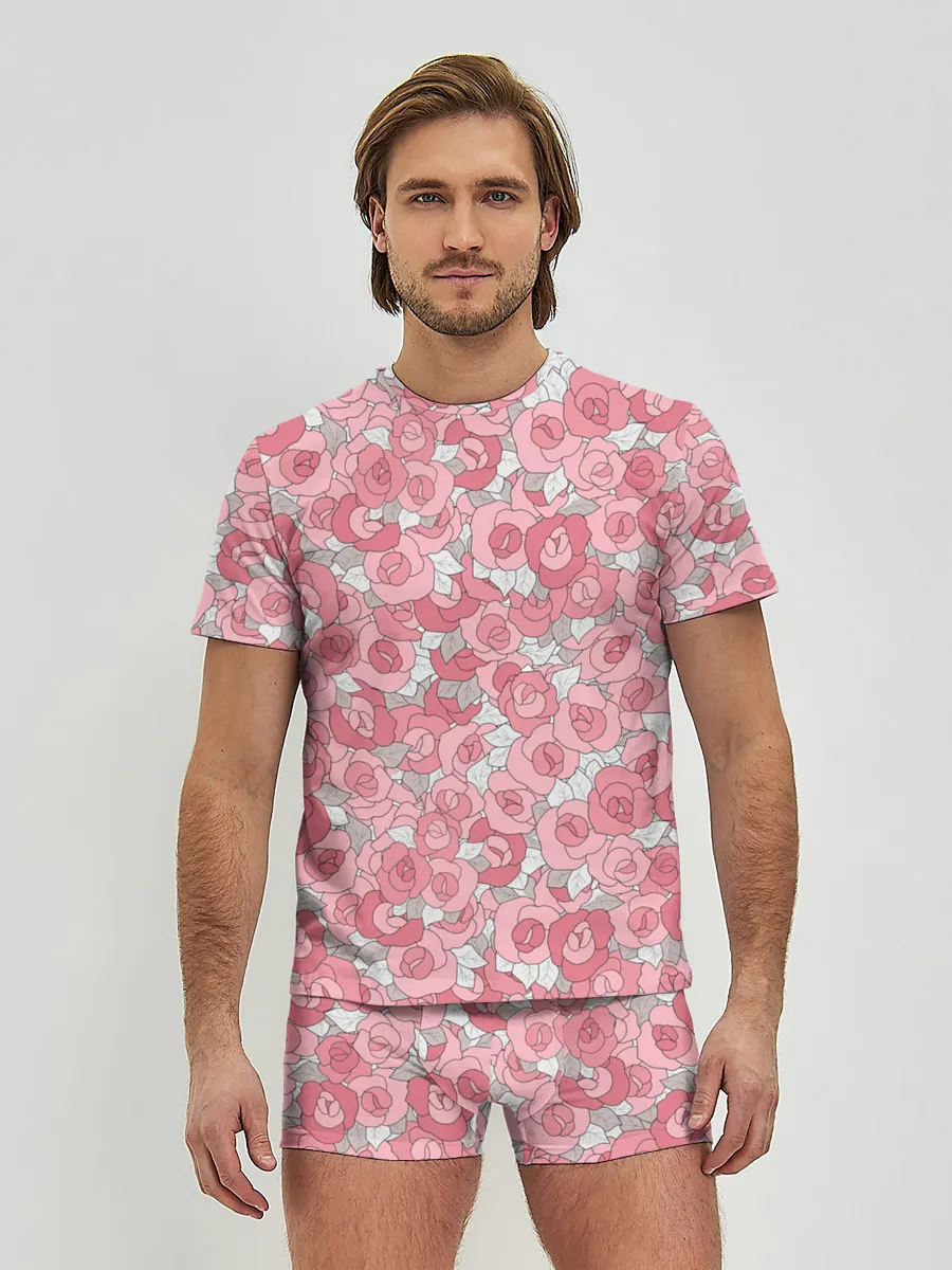 Мужские трусы с футболкой / Нежно коралловые розы