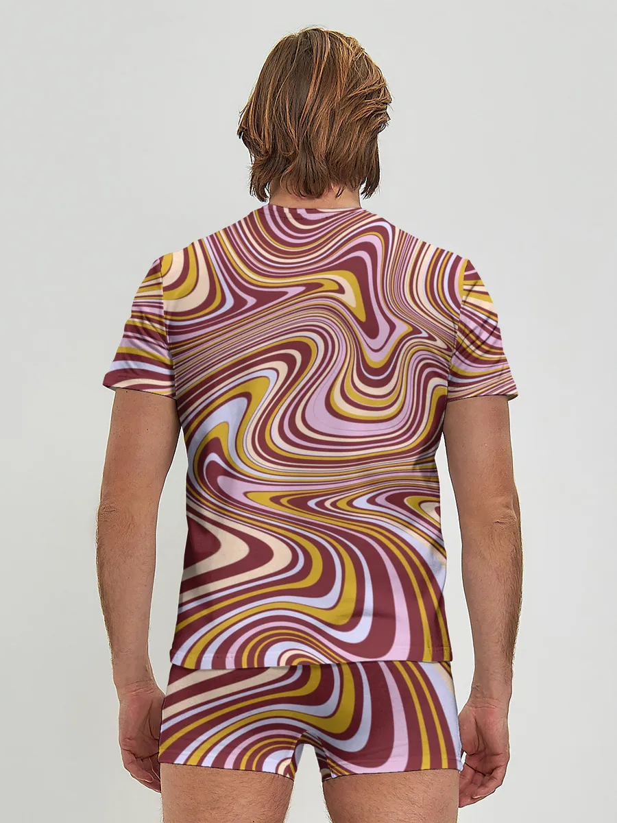 Мужские трусы с футболкой / Красно-золотые разводы красок паттерн