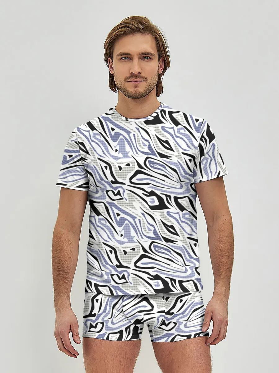 Мужские трусы с футболкой / Абстрактный сиренево-черный