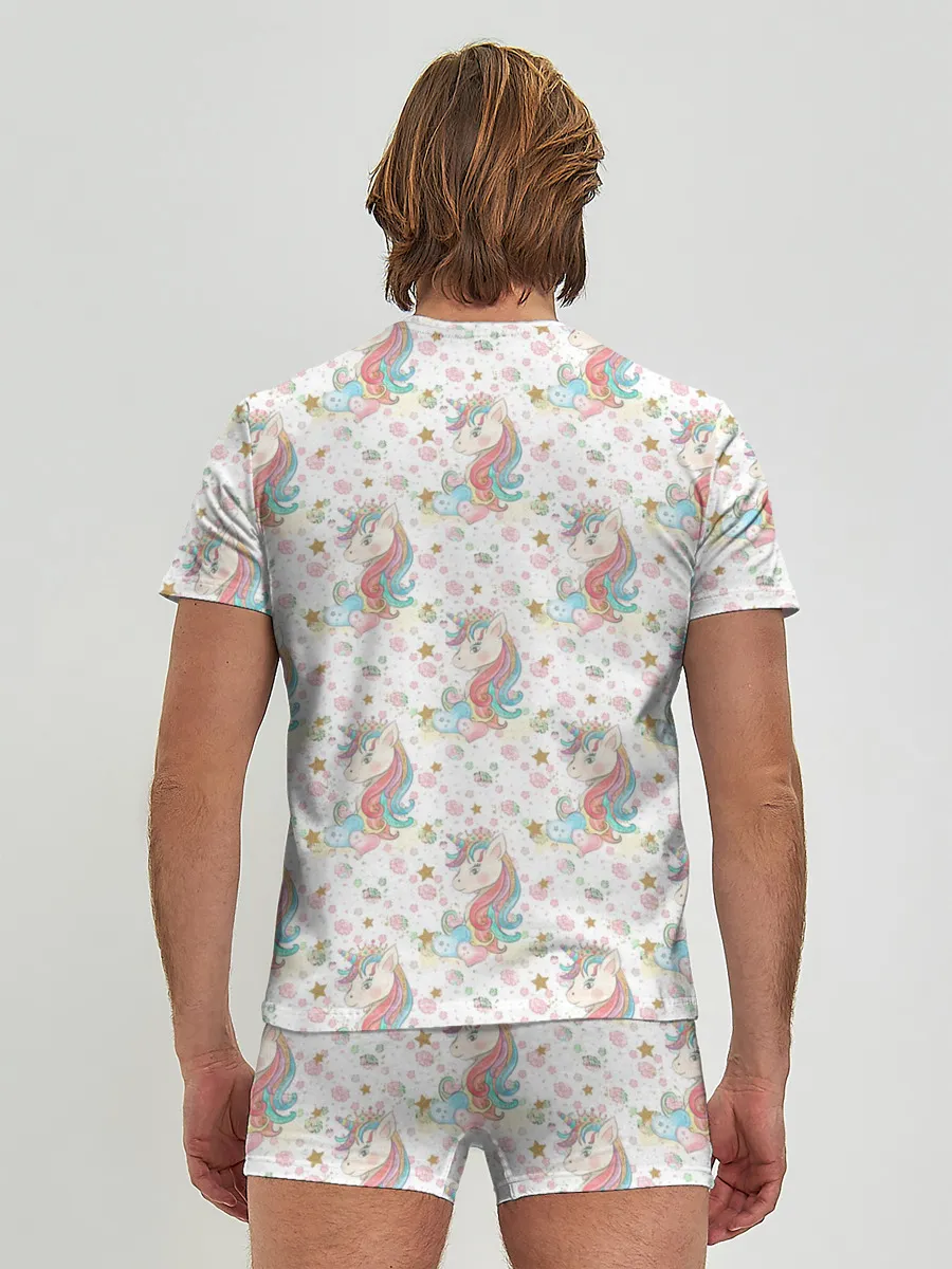 Мужские трусы с футболкой / Единороги паттерном