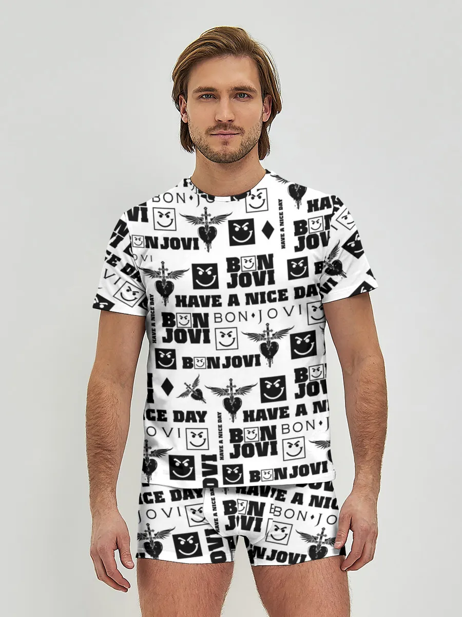 Мужские трусы с футболкой / BON JOVI ЛОГОБОМБИНГ | БОН ДЖОВИ ПАТТЕРН