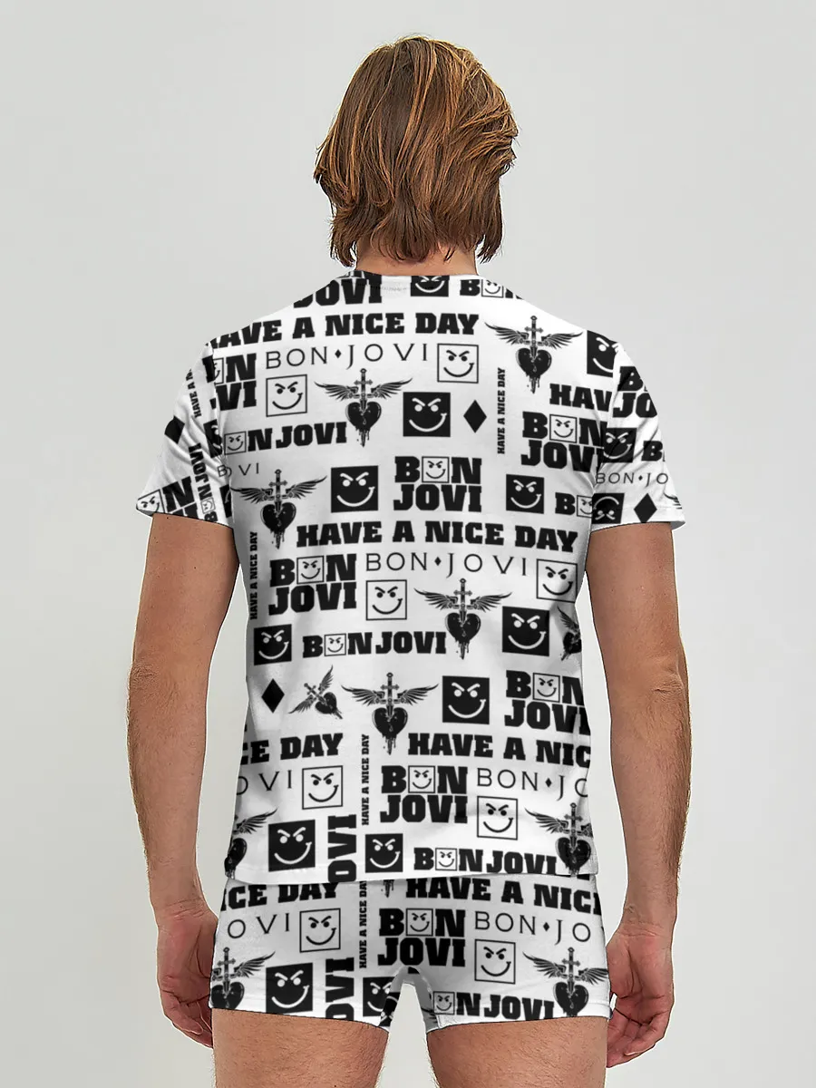 Мужские трусы с футболкой / BON JOVI ЛОГОБОМБИНГ | БОН ДЖОВИ ПАТТЕРН