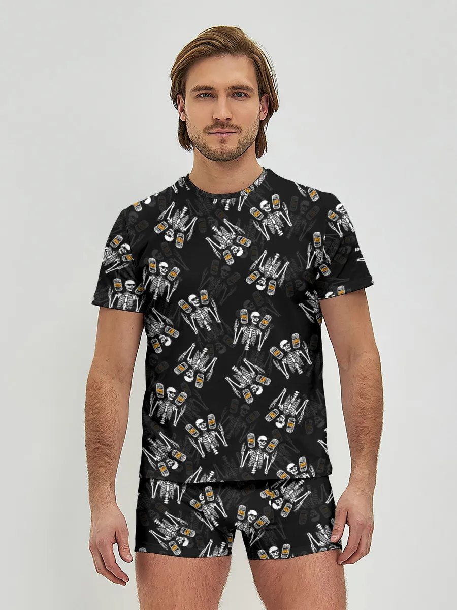 Мужские трусы с футболкой / ПАТТЕРН СКЕЛЕТ / HALLOWEEN PARTY