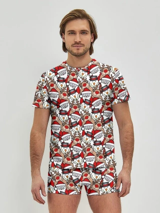 Мужские трусы с футболкой / Дед Мороз, Снеговик, Олень