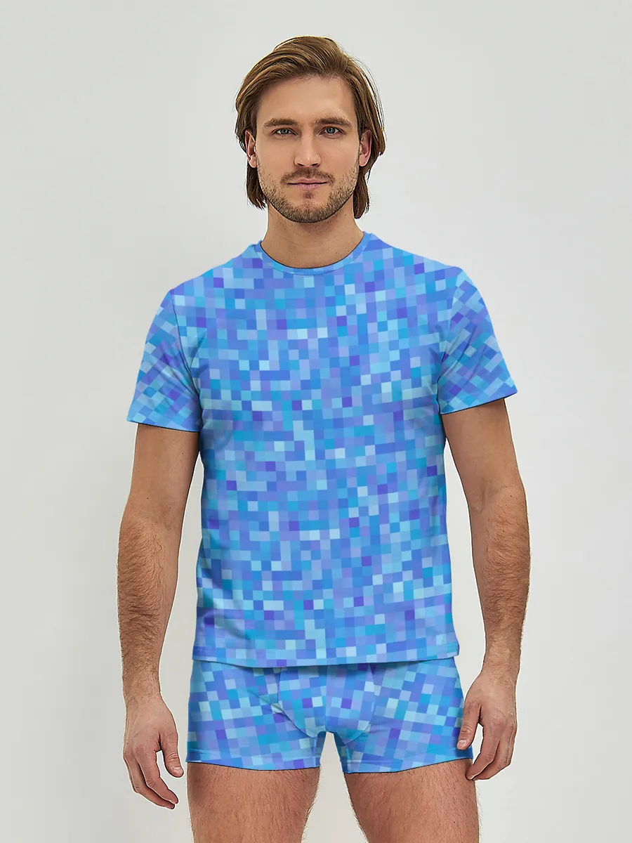 Мужские трусы с футболкой / Голубая пиксель абстракция