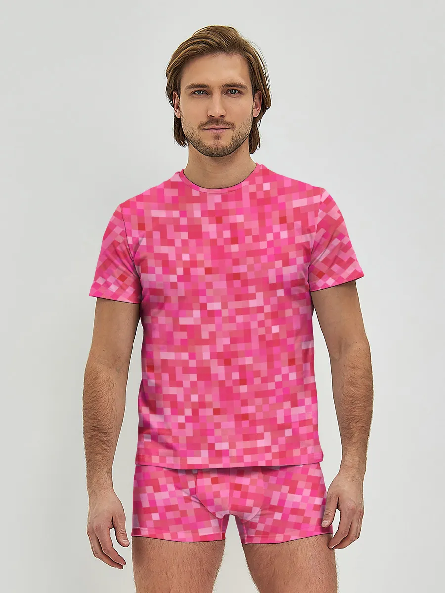 Мужские трусы с футболкой / Цикламеновая пиксельная абстракция