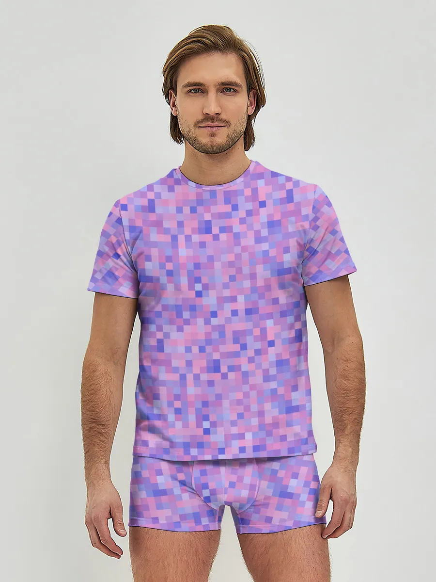 Мужские трусы с футболкой / Сиреневая пиксельная абстракция