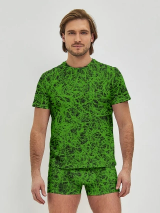 Мужские трусы с футболкой / зелёный паттерн