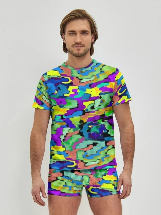 Мужские трусы с футболкой / Камуфляж в ярких тонах