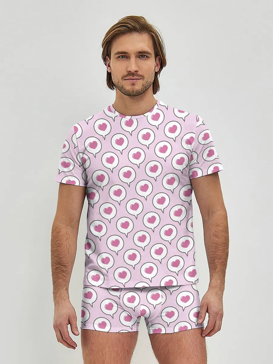 Мужские трусы с футболкой / Сердечки в облачках