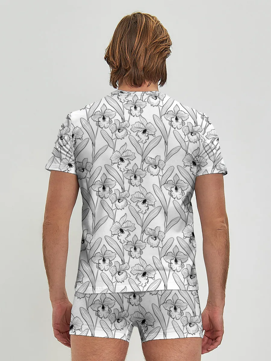 Мужские трусы с футболкой / Скетч. Цветы орхидеи