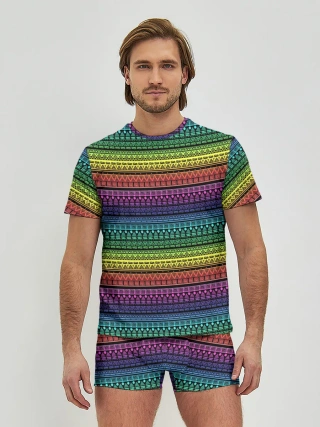 Мужские трусы с футболкой / Этнический радужный орнамент