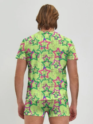 Мужские трусы с футболкой / Зеленый узор Звезды