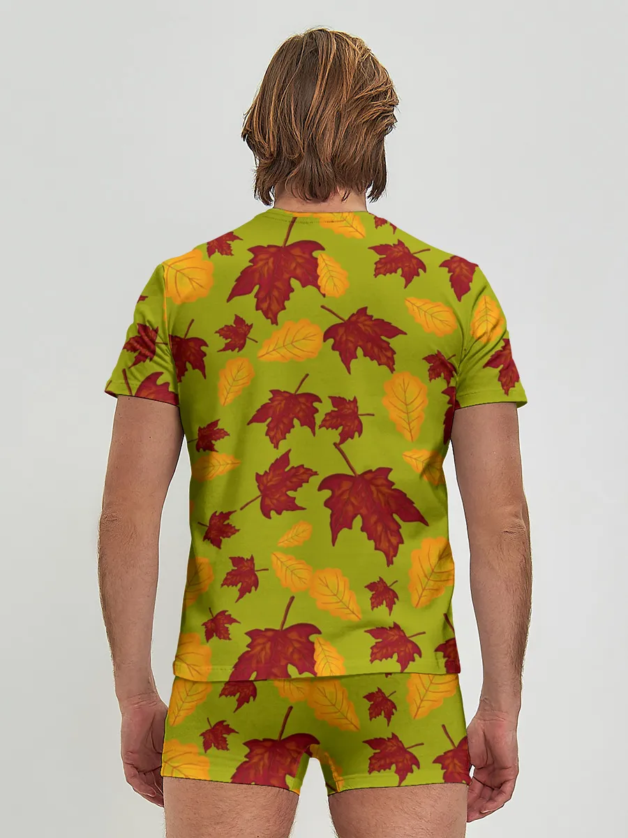 Мужские трусы с футболкой / осенние листья клён и дуб