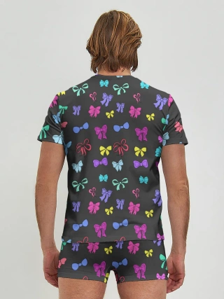 Мужские трусы с футболкой / банты радужные на темно-сером