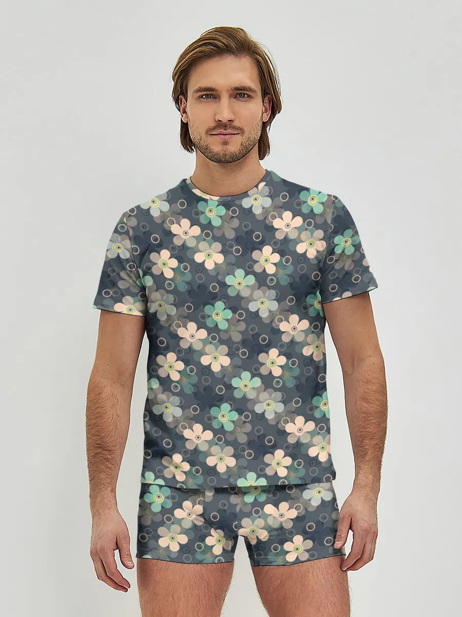 Мужские трусы с футболкой / Цветочный ретро узор