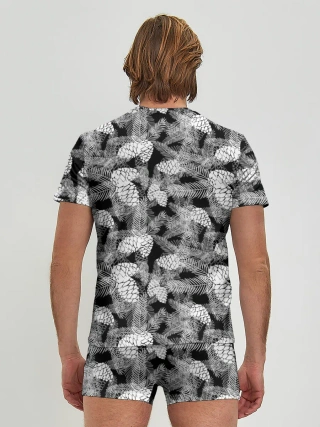 Мужские трусы с футболкой / Черно-белый узор шишки