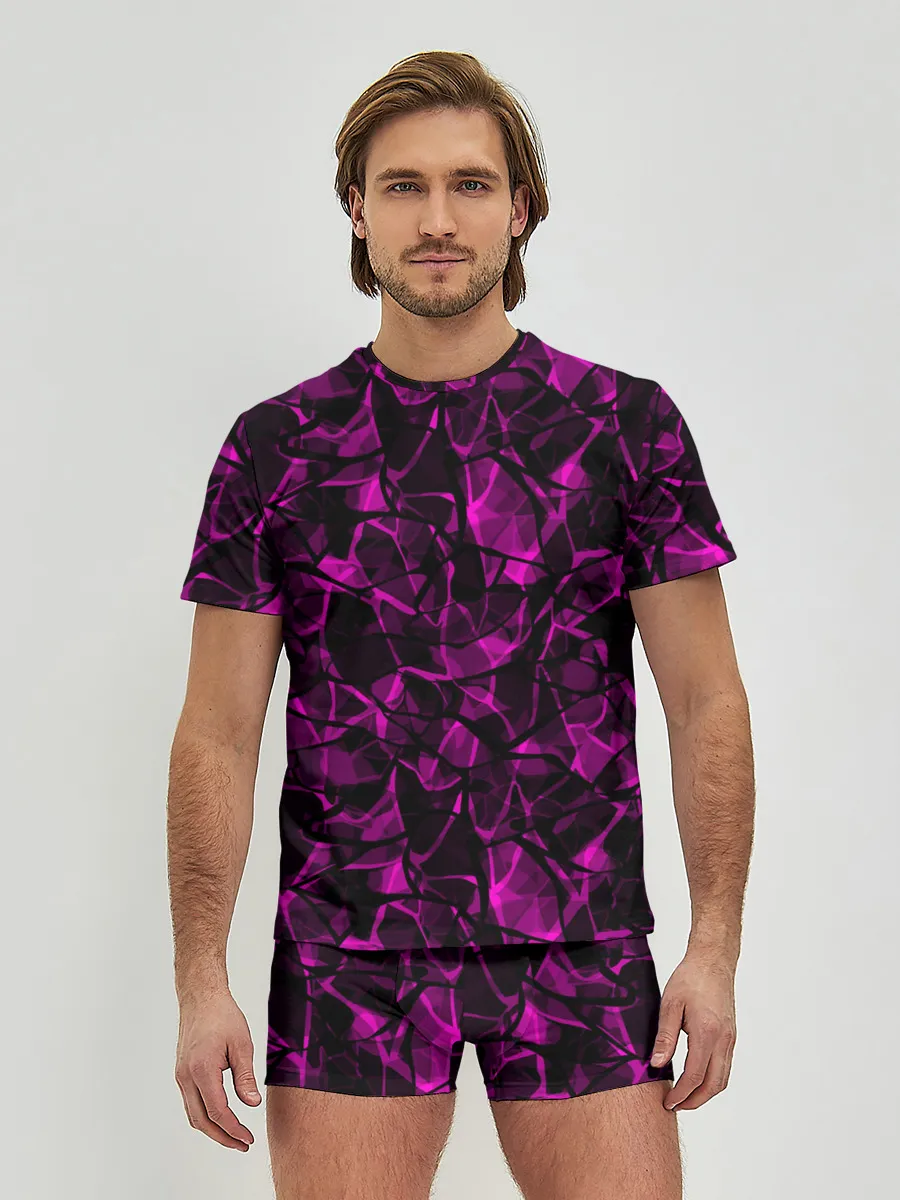 Мужские трусы с футболкой / Абстрактный узор цвета фуксия