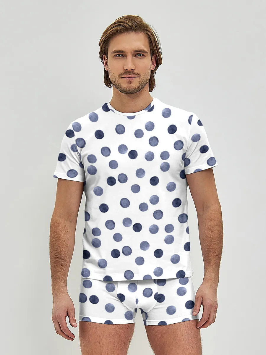 Мужские трусы с футболкой / Акварельный синий горох