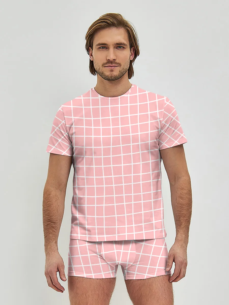 Мужские трусы с футболкой / Клетка волнистая