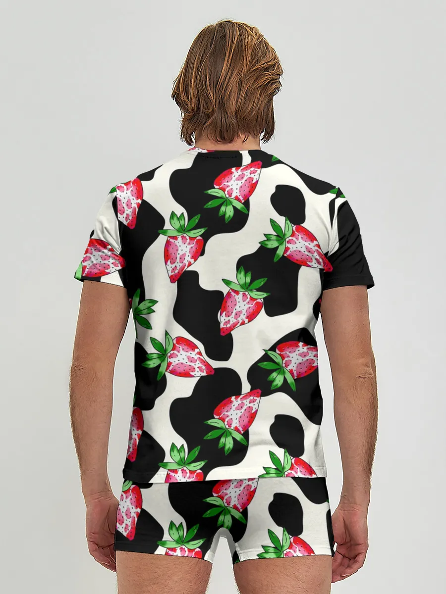 Мужские трусы с футболкой / Клубника на коровьей шкуре