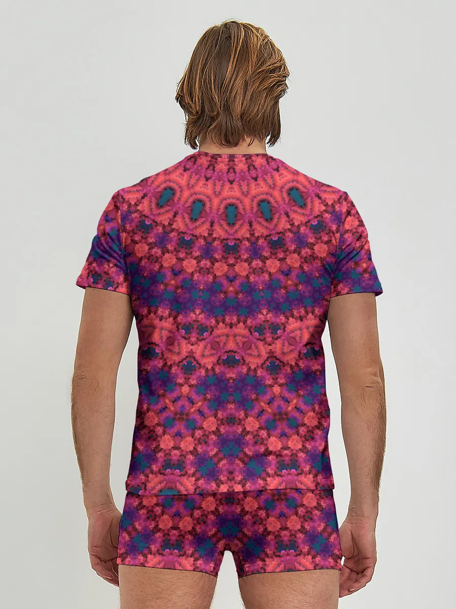 Мужские трусы с футболкой / Круглый красный орнамент