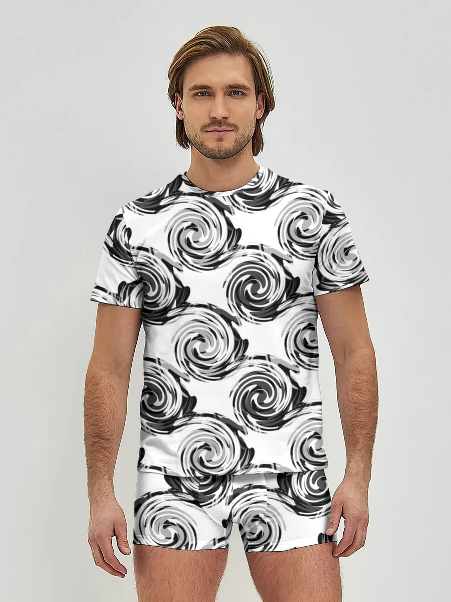 Мужские трусы с футболкой / Черно-белый абстрактный узор
