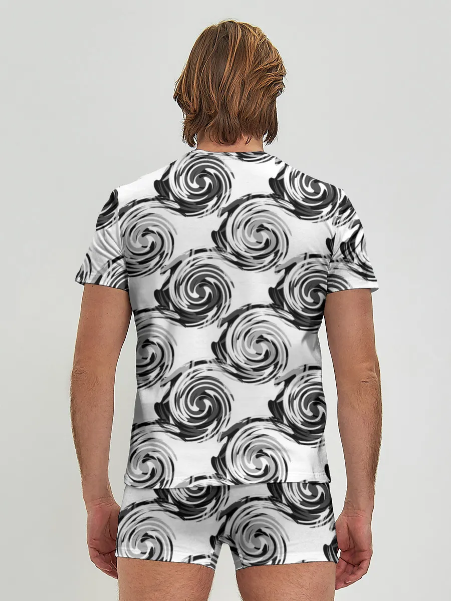 Мужские трусы с футболкой / Черно-белый абстрактный узор