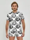 Мужские трусы с футболкой / Черно-белый абстрактный узор