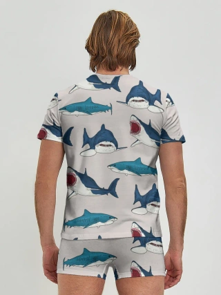 Мужские трусы с футболкой / Кровожадные акулы паттерн