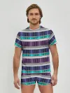 Мужские трусы с футболкой / Бирюзово-сиреневый полосатый
