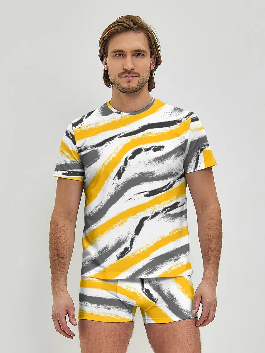 Мужские трусы с футболкой / Серый-желтый