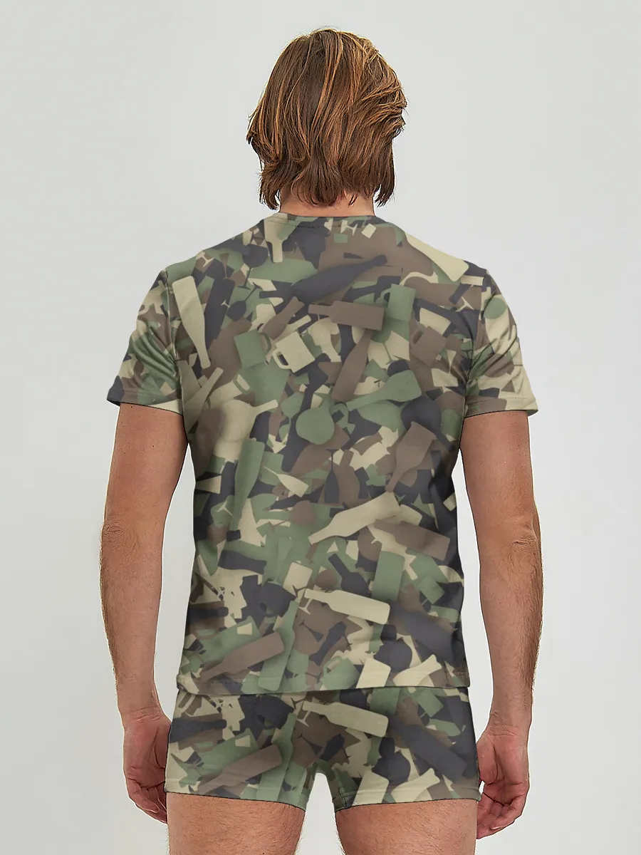 Мужские трусы с футболкой / Лесной камуфляж с бутылками