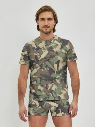 Мужские трусы с футболкой / Лесной камуфляж с бутылками