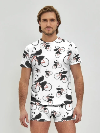 Мужские трусы с футболкой / Панды На Велосипеде