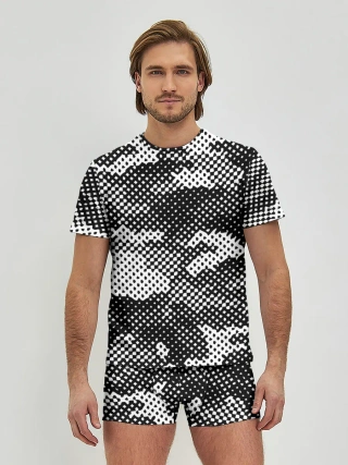 Мужские трусы с футболкой / Черный камуфляж