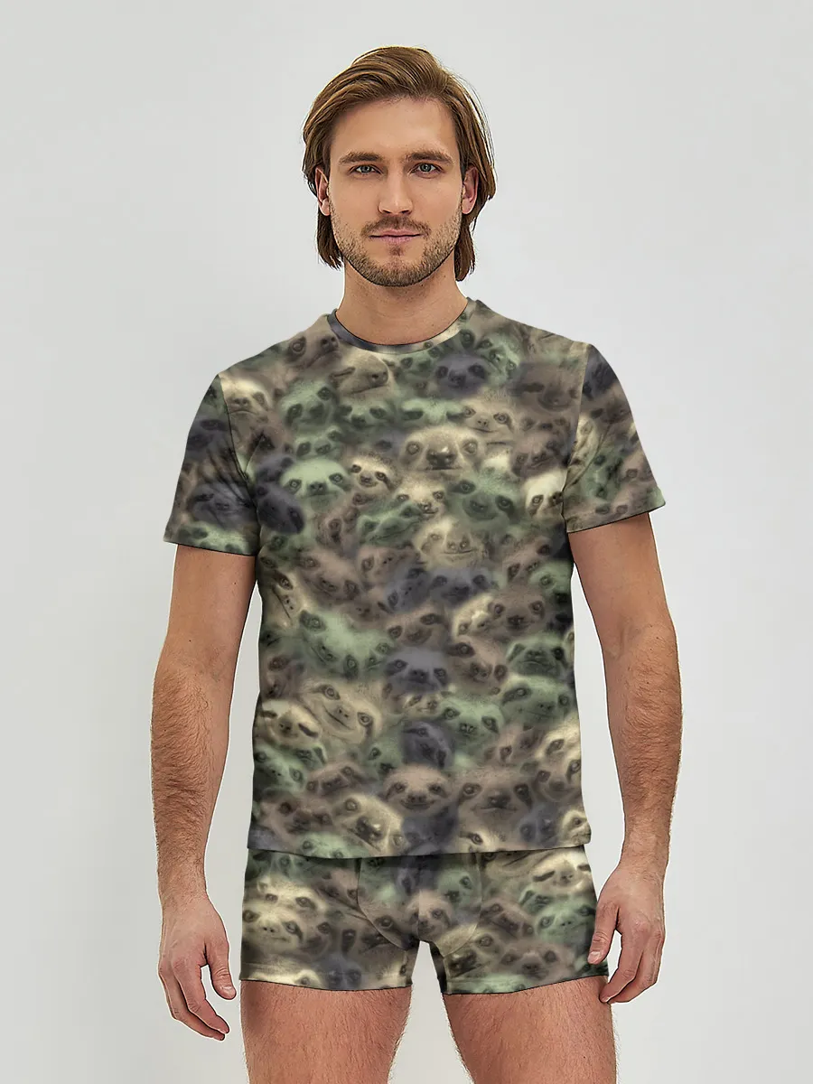 Мужские трусы с футболкой / Камуфляж с ленивцами