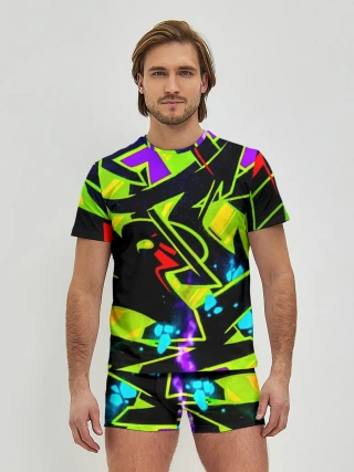 Мужские трусы с футболкой / Кислотное Граффити