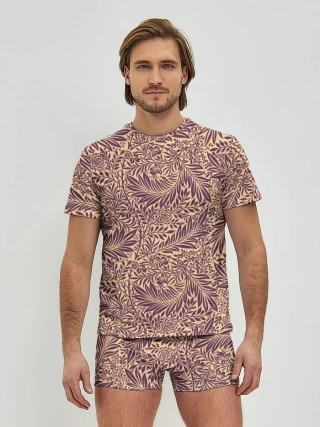 Мужские трусы с футболкой / Фиолетовые цветы