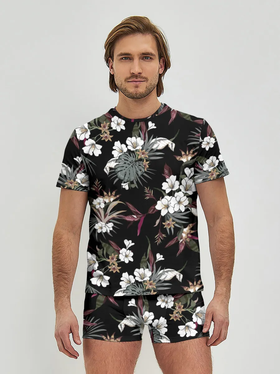 Мужские трусы с футболкой / Белые цветы