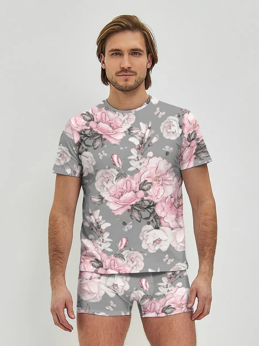 Мужские трусы с футболкой / Розовые розы